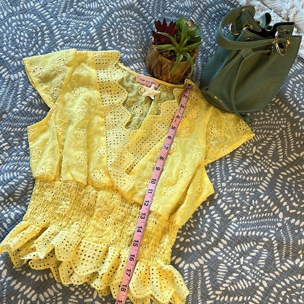 ROSE AND GREY Butter Yellow Eyelet Lace Top| S - Picture 6 of 9